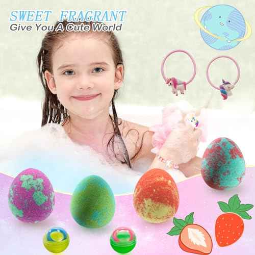 Bath Bombs for Kids with Surprise Inside- Dino Egg Bath Bombs for Girls, 6 Pcs Bubble Bath Bomb, Dinosaur Bathbombs Gift Set, Unicorn Jewelry for Girls, Birthday Gifts