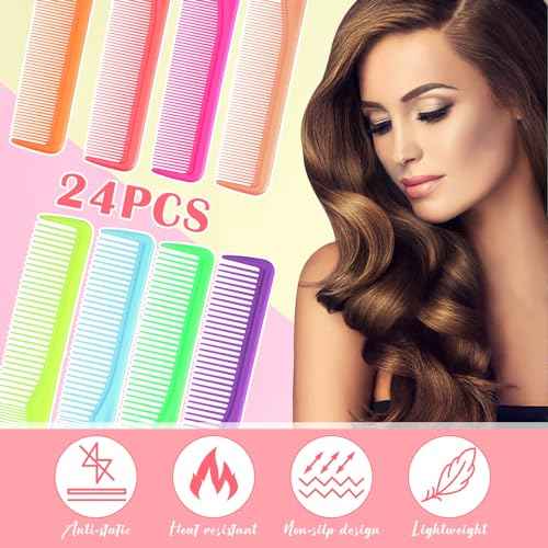 Meanplan 24 Pieces Hair Cutting Combs Professional Barber Hairdressing Combs Carbon Fiber Wide and Fine Tooth All Purpose Hair for Men and Women(Bright Color)
