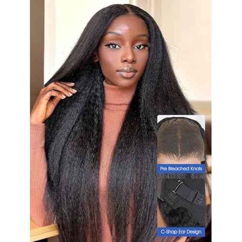 Kinky Straight Glueless Wigs Human Hair 5x7 Wear and Go Wigs Pre Plucked Pre Cut Lace Wig for Women invisible Lace Beginner Friendly 20Inches