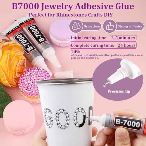30000Pcs Resin Rhinestones for Bedazzling, Silver Clear Flatback Gems for Diamond Art, Crystal Bedazzler Kit with 3Pcs 10ml B7000 Jewelry Glue for Nail Art Crafting Clothing Book Makeup