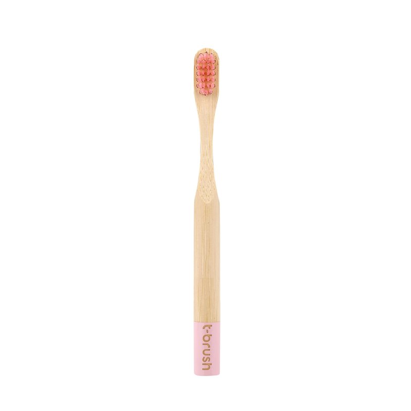 t-brush Kids Bamboo Toothbrush - Pink Colour - Cute Fun Toothbrush