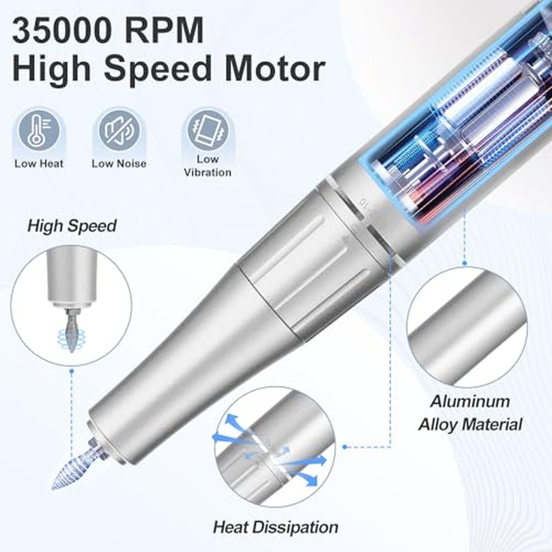 Rechargeable Nail Drill Macine, 35000RPM Professional Electric Efile Nail Drill with LCD Display for Acrylic Nails Remove, Portable Manicure Pedicure Polishing Tools with everything for Salon Home Use