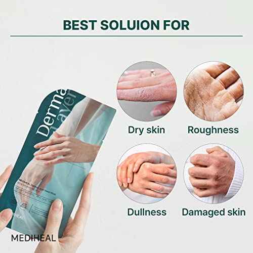Mediheal Derma Layer Hand Mask (5 Packs) for Dry, Cracked, Roughfnessm Dullness, Damaged Skin Care with Hyaluronic Acid 3 Layers Structure