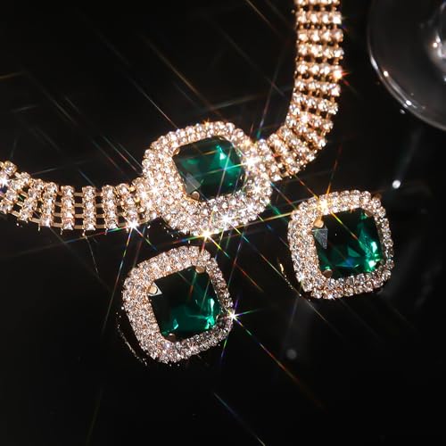 Denifery Bridal Wedding Jewelry Set Crystal Rhinestone Necklace Earrings Sets Formal Costume Jewelry for Women and Brides