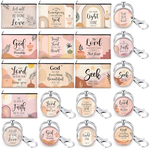 Talltalk 20 Pcs Christian Gift Bulk for Women Religious Cosmetic Bag Inspirational Scripture Keychain(Bohemian Style)