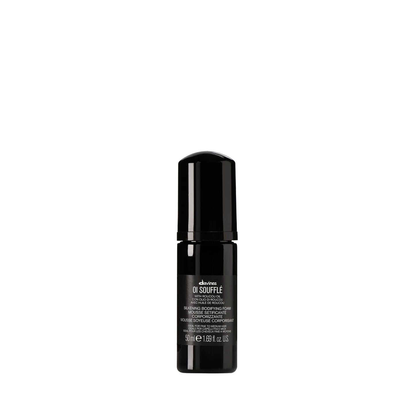Davines OI Soufflé, Silkening Bodifying Foam for Fine to Medium Hair - Liquid-to-Foam Leave-In Treatment with Chicory Root & Roucou OilAdds Volume, Shine & Heat Protection, Travel Size, 1.69 Fl Oz