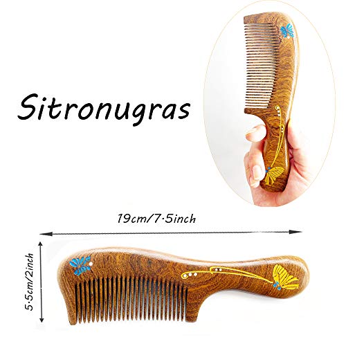 Wooden Comb, Natural Handmade Comb, Fine Teeth Sandalwood Comb for Wavy,Thick,Thin,hair, Straight hair, No Static No Snag Reduce Tangle Combs for Men Women Kids,Wooden Hair Comb with Handle