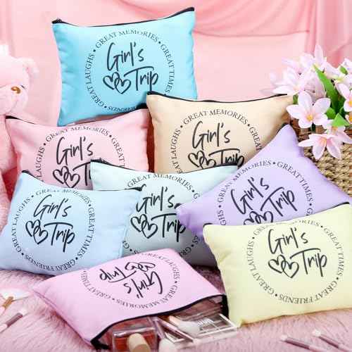 Reginary 9 Pcs Girls Trip Gifts Favors Girls Trip Makeup Bags Toiletry Cosmetic Bag Bestie Friendship Gifts for Women Christmas Wedding Bachelorette Valentine s Day Party Favors