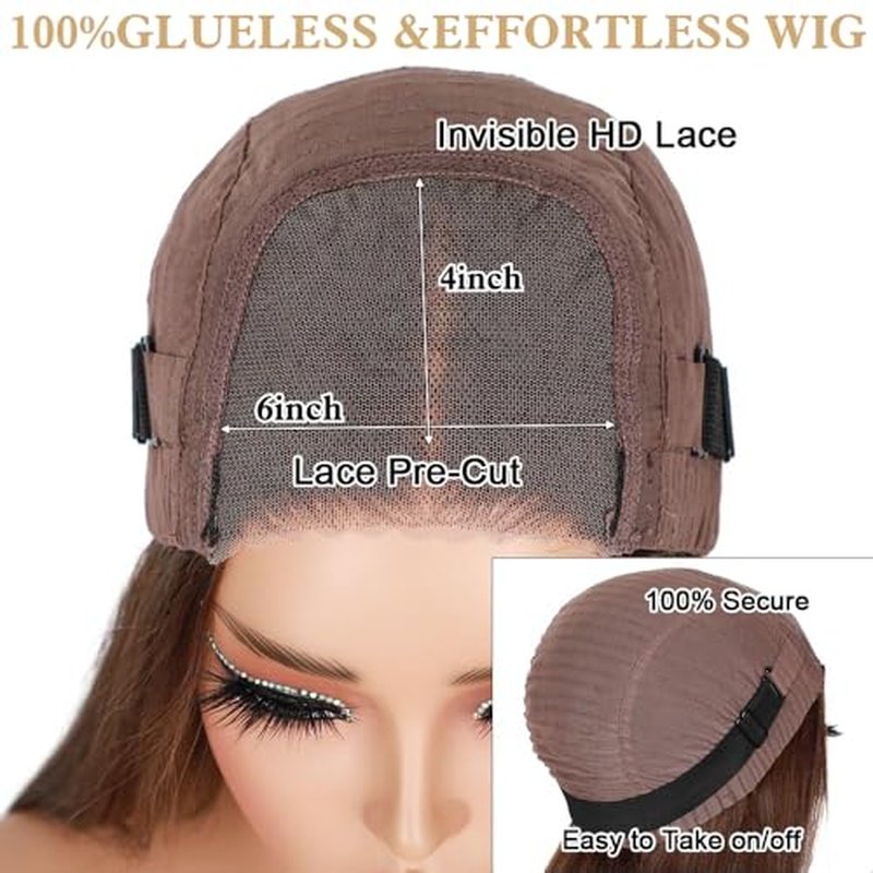 Chocolate Brown Body Wave Glueless Wig Human Hair Pre Plucked Pre Cut Glueless Lace Front Wig Ready to Wear 6x4 Body Wave 180% Density Closure Wig Natural Hairline (#4 Brown, 14 Inch)