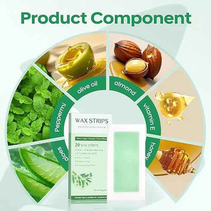 Wax Strips - Body Waxing Strips, Wax Kit for Women & Men - Brazilian Wax Kit, Back Waxing Kit, All Skin Types, Face, Arms, Legs, Armpits, Bikini, 98% Natural, Hypoallergenic Odourless, Green