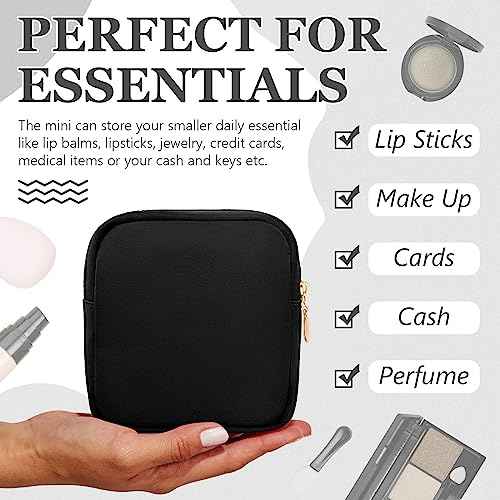 9 Pcs Mini Makeup Bags Bulk Nylon Cosmetic Bags for Purse Travel Bag Pouch Toiletry Organizer Pouches Bag for Women, Small Zipper Pouch Preppy Coin Purse for Custom Birthday Gifts (Black)