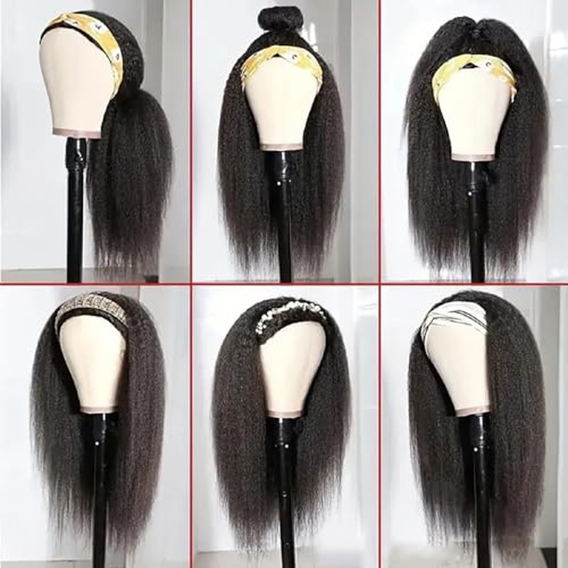 Zealady Human Hair 180 Density Yaki Straight Headband Wigs for Black Women, 14 Inch