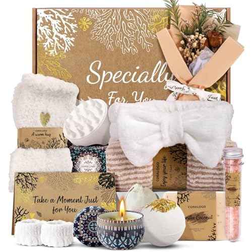 Coralogo Natural Spa Gift Baskets - Natural Pampering Spa Set, Self-Care Get Well Soon Basket,Thank You Gifts, Unique 11pcs Gift Set for Birthday Christmas Valentines Day Mothers Day