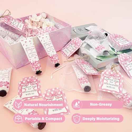 50 Pcs Pink Bow Gifts Hand Cream Bulk for Women,Girls Favors Gifts for Bachelorette Mini Travel Hand Lotion Bulk for Guest Wedding Bridal Engagement Baby Shower Thanksgiving Christmas Party Stuffers