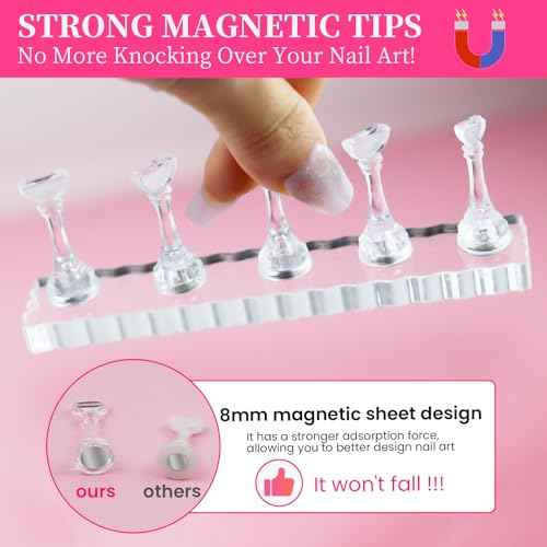 Nail Stand For Press Ons extra-high Nail Tip Holder For Painting Art Magnetic Acrylic Display, Heart Nail Stand, 200PCS Double Sided Tape For Fake nails,Nail Decorating Accessories Kit For Beginners Home, Salon