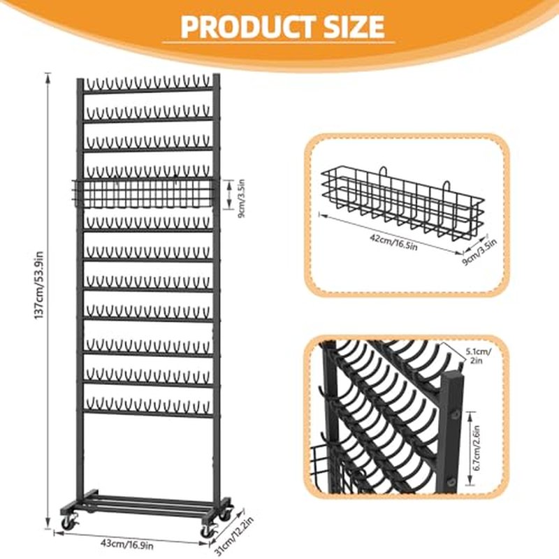2-Sided Braiding Hair Rack with Wheels, Standing Hair Extension Holder with Salon Tray, Braiding Rack Stand for Hair, 286 Pegs Hair Racks for Braiders Standing,
