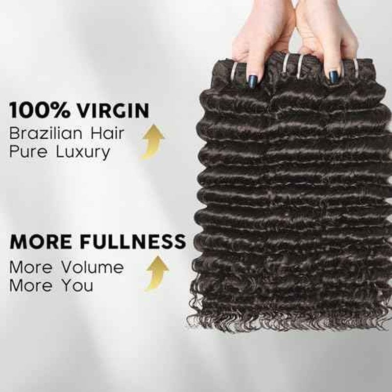 WEQUEEN Deep Wave Human Hair Bundles 20 22 24 Inch 100% 16A Brazilian Hair Long Lasting Deep Wave Bundles for Women