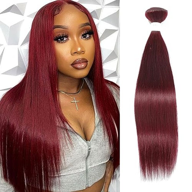 REMY HAIR Red Human Hair Bundles 99j Straight Hair Bundles 18 Inch Burgundy Bundles Unprocessed Brazilian Virgin Hair 1 Bundle Double Weft Extension Hair