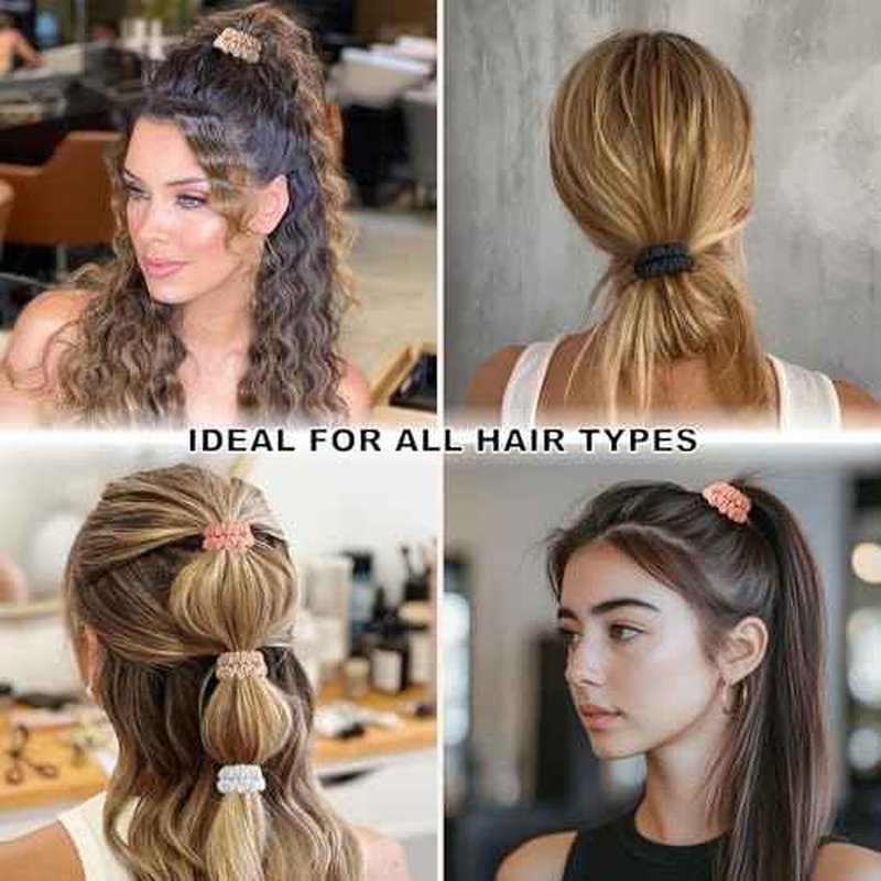 8Pcs Silk Scrunchies Hair Ties for Women & Girls, Mulberry Silk Scrunchies No-Damage Thin Satin Ponytail Holders for Hair Care