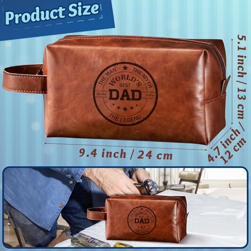 Man Travel Toiletry Bag - Father's Day World's Best Dad Man PU Leather Travel Essential Makeup Organizer Pouch Bag Organizer Bathroom Accessories Dopp Kit Husband Dad's Birthday Party Gifts