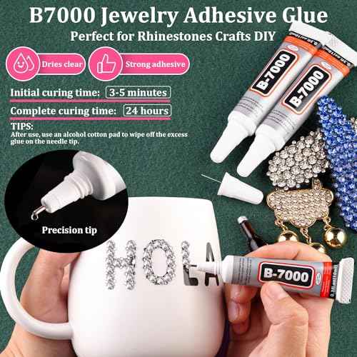Resin Rhinestones for Crafting with B7000 Jewelry Glue, 1 Box Clear Flatback Crystals with 3Pcs 10ml Glue for Bedazzling Crafts DIY Nail Art Makeup£¬Non Hotfix Gems for Clothing Shoes