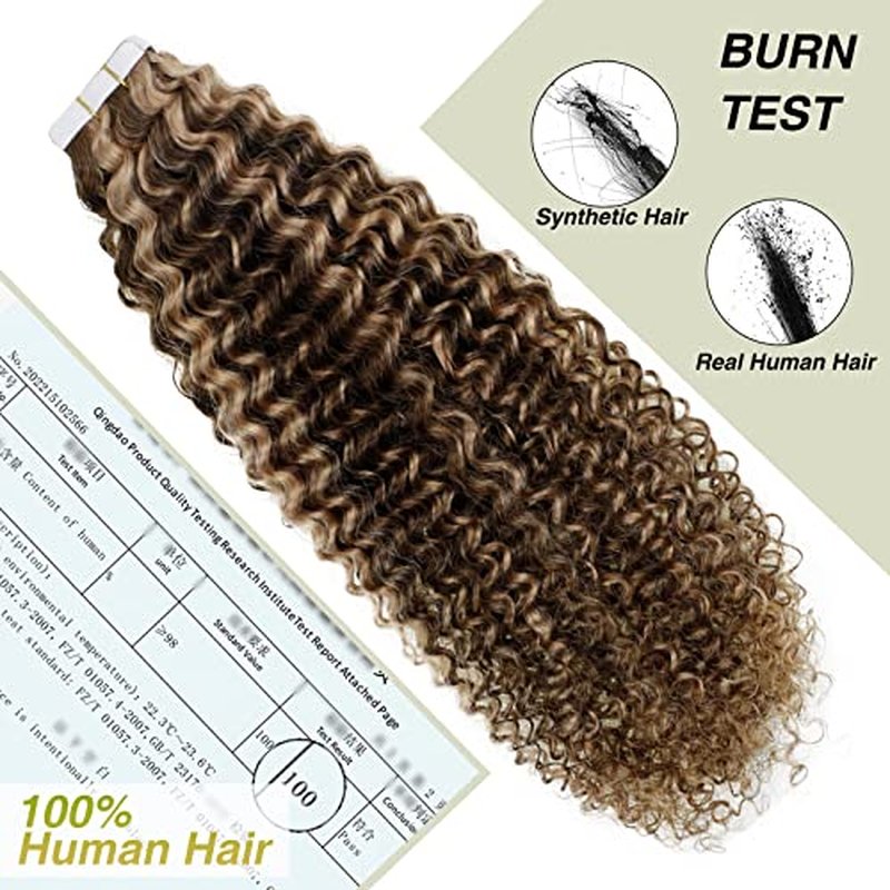Easyouth 22 Inch Curly Tape in Hair Extensions Real Human Hair Tape in Extensions Black Human Hair Natural Tapes on Human Hair Extension 20Pcs 50g