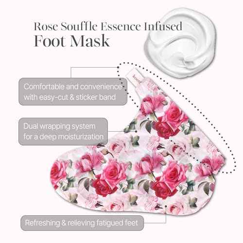 PETITFEE Rose Petal Satin Foot Mask (5pairs) - Intensive Nourishing Socks, Rose Scented Foot Repair Masks with Peptide, Collagen, Shea Butter, Urea for Silky Smooth Feet, Foot Treatment, Body Mask
