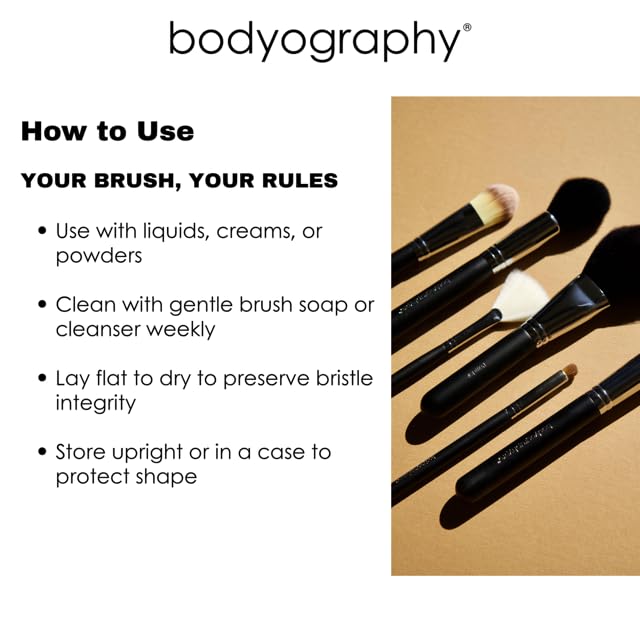 Bodyography Foundation Brush - Flat Top Makeup Tool for Liquid, Cream & Powder | Dense, Travel-Friendly Design for Flawless Blending