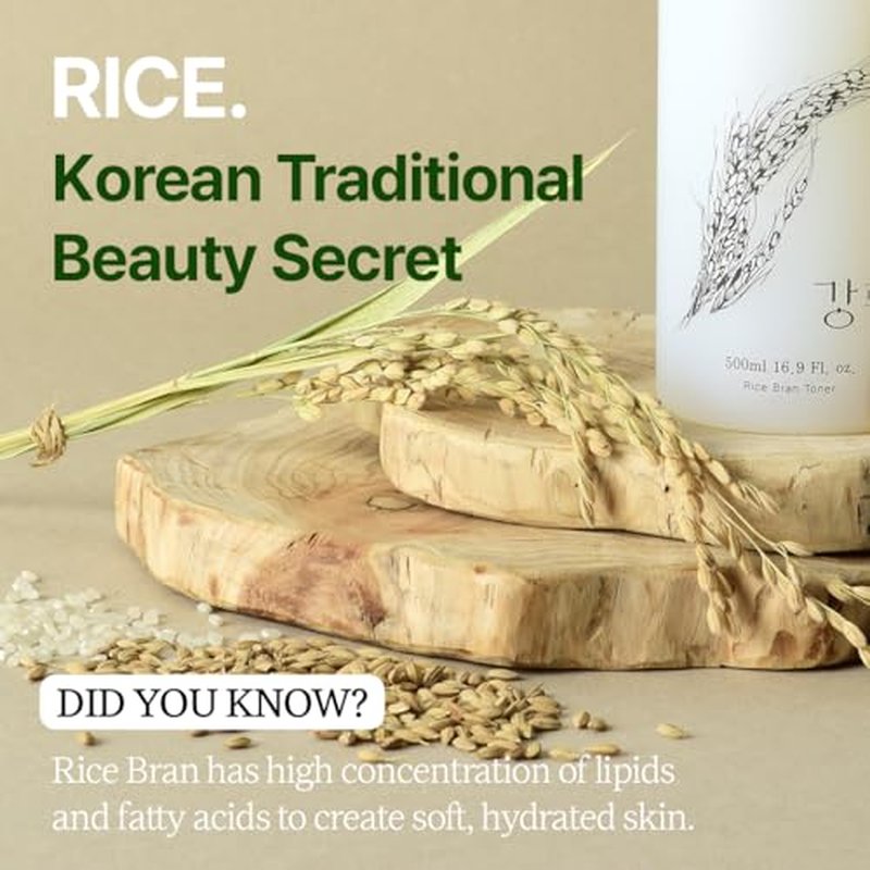Gentle Rice Bran Toner Korean for Face (Tone, Rejuvenate & Moisturize) - Hydrating Vegan with Hyaluronic Acid - Rice Bran Extract (16.9 Fl oz)