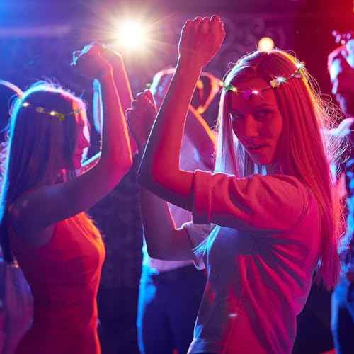 50 Pcs LED Flower Crowns Headbands,Flower Crowns For Women,Mardi Gras Light Up Headbands Tiara Flower Crown Accessories for Wedding Beach Party Birthday Cosplay Halloween Christmas Day