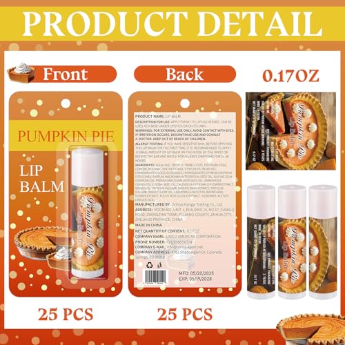 25 Pcs Halloween Fall Pumpkin Pie Flavor Lip Balms Bulk Fall Autumn Halloween Thanksgiving Pumpkin Party Favors Christmas Thank You Appreciation Gifts Stocking Stuffers for Women Employee