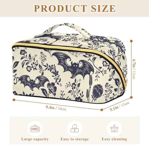 Large Capacity Cosmetic Bag Travel Makeup Bags Goth Bats Wide Open Portable Toiletry Bag Make up Organizer Pouch with Handle