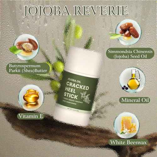 4 Pcs Cracked Heel Repair Set ?Comes with 2 Repair Sticks & 2 Foot Care Socks, Rose & Jojoba Oil Heel Balm for Dry Cracked Feet, No-Mess Applicator, Travel-Friendly