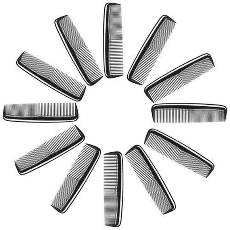12 Pieces Pocket Hair Combs, 5" Combs for Men & Women, Travel-Friendly, Dual-Density Teeth for Short Hair, Beards, Mustaches & Sideburns (Black)