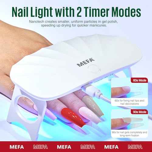 MEFA 19 Pcs Gel Nail Polish Kit with U V Light, 12 Christmas Colors Burgundy Red Dark Green Glitter Gel Polish Winter Silver Gold Sparkle Nail Polish Manicure Soak Off DIY Salon Decorations Gifts