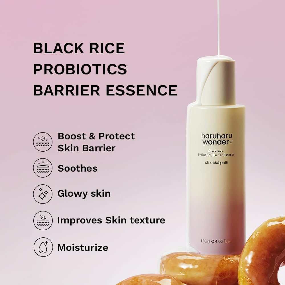 haruharu Wonder Skin Flooding Essential Set, Black Rice Probiotics Barrier Essence & Hyaluronic Toner for Sensitive Skin