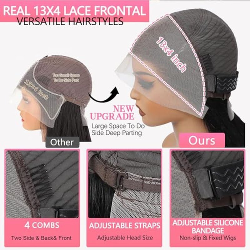 Caijuxing Bob Wig Human Hair 13x4 Straight Hd Lace Front Wigs with Baby Hair 180% Density Glueless Wigs Human Hair Pre Plucked Short Bob Wigs for Women (14 Inch)