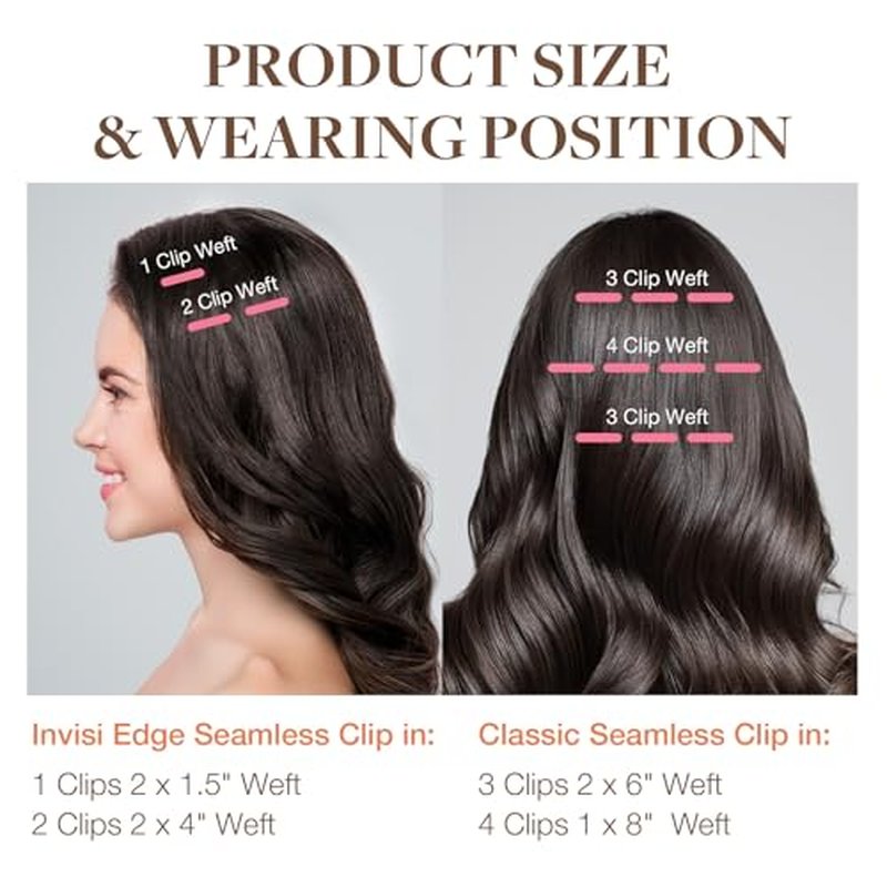 GOO GOO Invisi Edge Clip in Hair Extensions Set, 12inch 85g, 4pcs Injected Seamless PU Clip ins and 3pcs Classical PU Clip insip ins, Virgin Real Human Hair, #1B