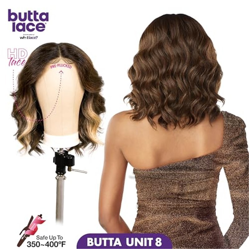 Sensationnel Butta Lace Wigs - Unit 8 Extra Wide 5 Inch Deep Parting Synthetic Preplucked Hairline Glueless Lacefront (1B OFFBLACK)