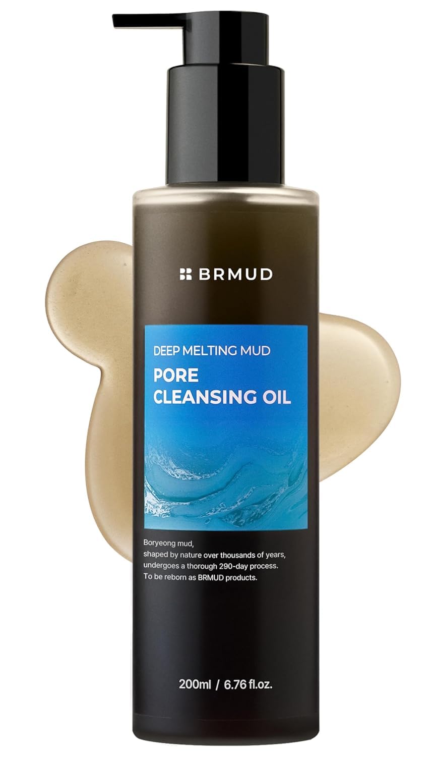 BRMUD Deep Melting Mud Pore Cleansing Oil - Gentle Facial Oil Cleanser for Make Up, Excess Sebum & Impurities with Boryeong Mud & Sunflower Seed - Vegan & Non-Comedogenic Korean Skin Care 6.76 fl oz