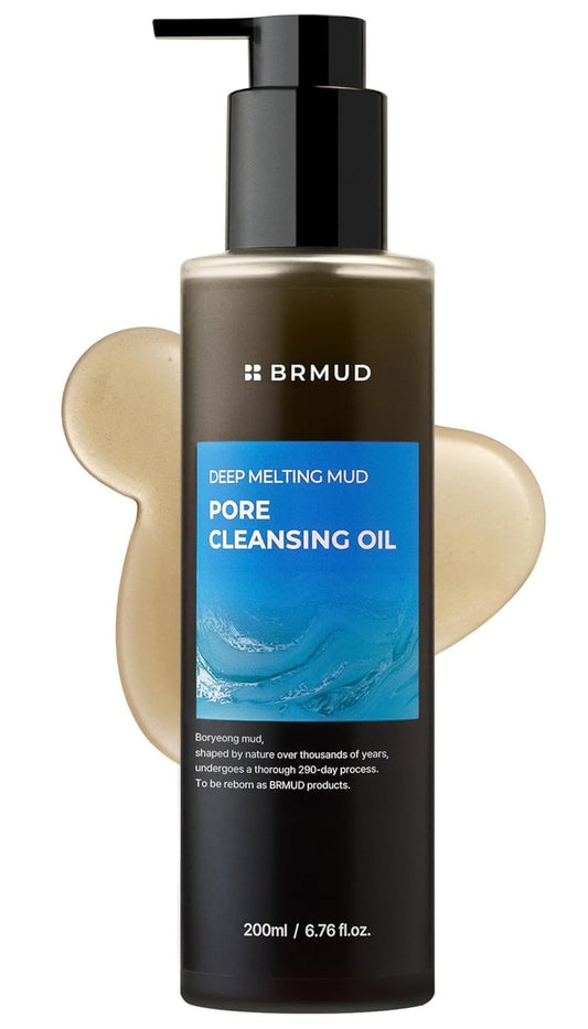 BRMUD Deep Melting Mud Pore Cleansing Oil - Gentle Facial Oil Cleanser for Make Up, Excess Sebum & Impurities with Boryeong Mud & Sunflower Seed - Vegan & Non-Comedogenic Korean Skin Care 6.76 fl oz