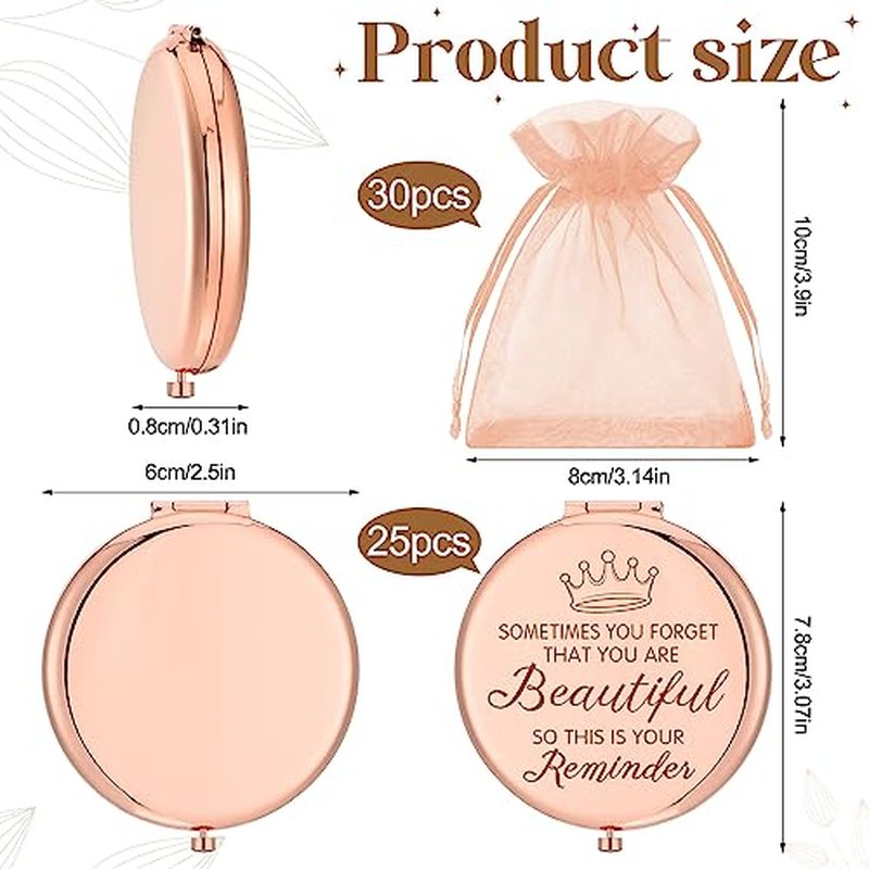 Dandat 25 Set Pocket Inspirational Compact Mirrors Bulk for Women Sometimes You Forget That You're Beautiful Magnifying Mirror Thank You Gifts Christmas Sisterhood Gifts for Women Girls Friends