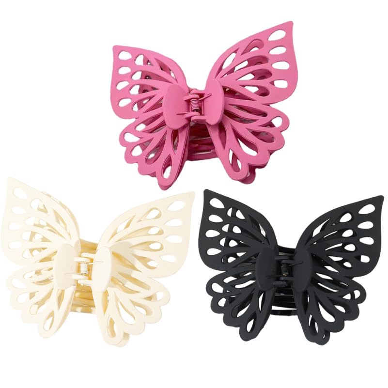 KALLORY Large Butterfly Hair Clips - 3 Stylish Jaw Clips for Thick & Fine Hair | Perfect for Everyday & Special Occasions