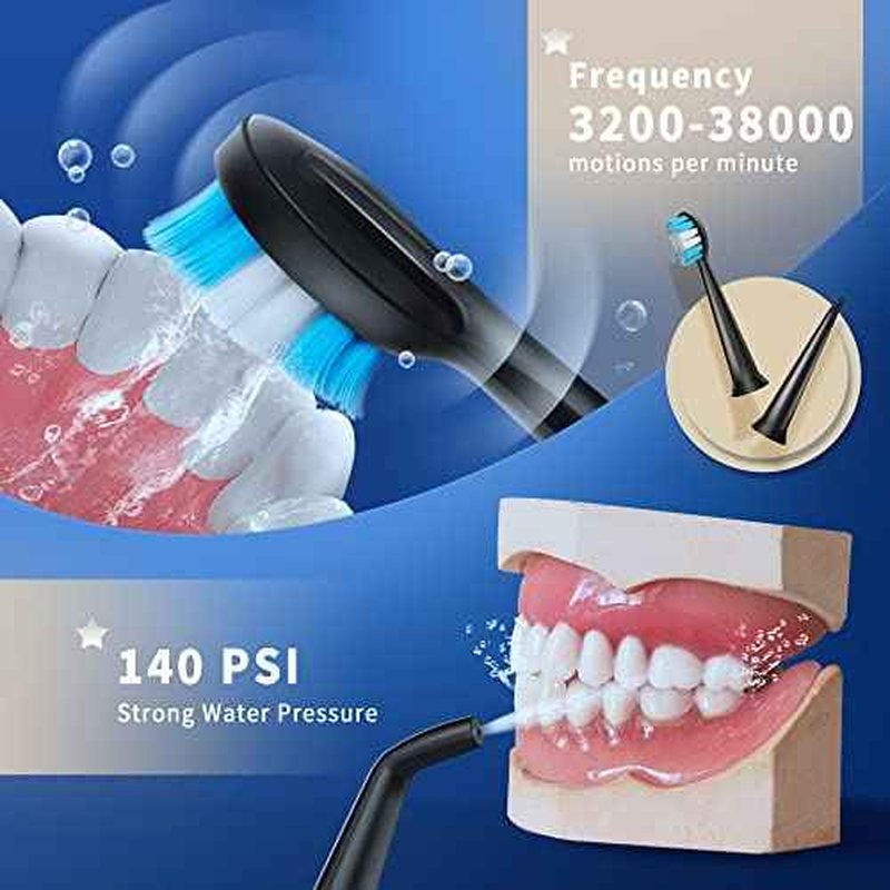 Electric Toothbrush with Water Flosser, 3 in 1 Electric Toothbrush with 4 Modes, Toothbrush and Water Flosser Combo for Adults, Water Flosser Portable for Travel and Home