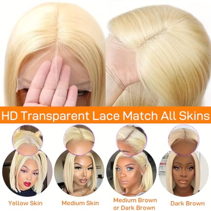 SKYDO 613 Blonde Bob Wig Human Hair 13x4 Bob HD Lace Front Wigs Human Hair 180 Density 613 Bob Wig Pre Plucked Blonde Wigs for Women 12inch