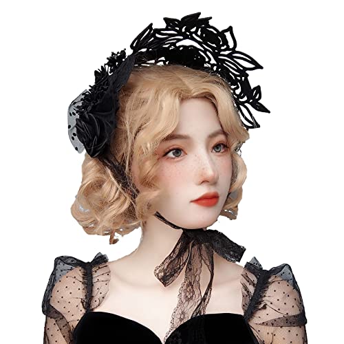 Lolita Headband Victorian Bonnet Hat Halloween Cosplay Gothic Maid Lace Hair Accessory Hair Hoop Tea Party Sun Hat