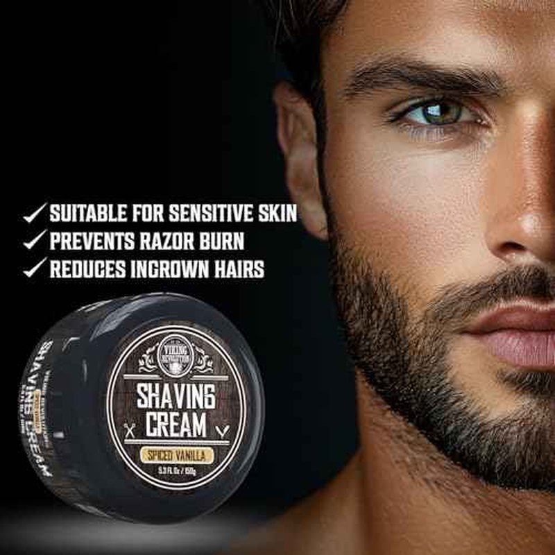 Viking Revolution Luxury Shaving Cream for Men - Spiced Vanilla Scent - Soft, Smooth & Silky Shaving Soap - Rich Lather for the Smoothest Shave - 5.3oz