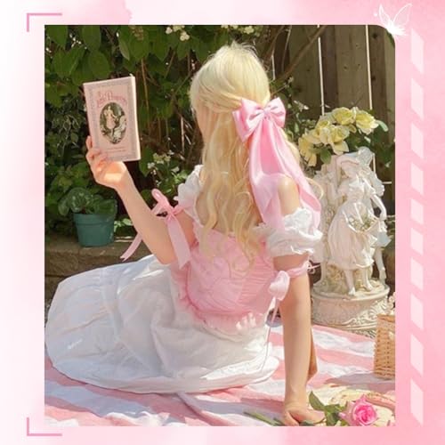 Large Satin Bow Barrettes Clips in Pink - Hair Accessories for Women