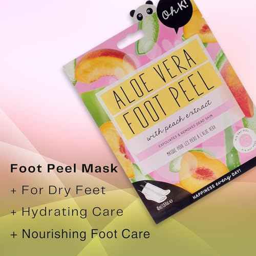 Oh K! Foot Peel Mask - Aloe Vera - Foot Peeling Mask for Dry Feet and Cracked Heels - Feet Exfoliant with Aloe Vera and Peach Extracts - 1 Pair