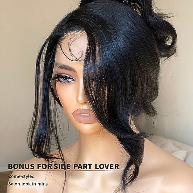Bombshell Body Wave Wig, Synthetic Lace Front Wig Pre Plucked Glueless Ready to Wear, 13X5X1 Side Part HD Lace Wigs for Women 24inch, 1B Jet Black Wig Human Hair Luster